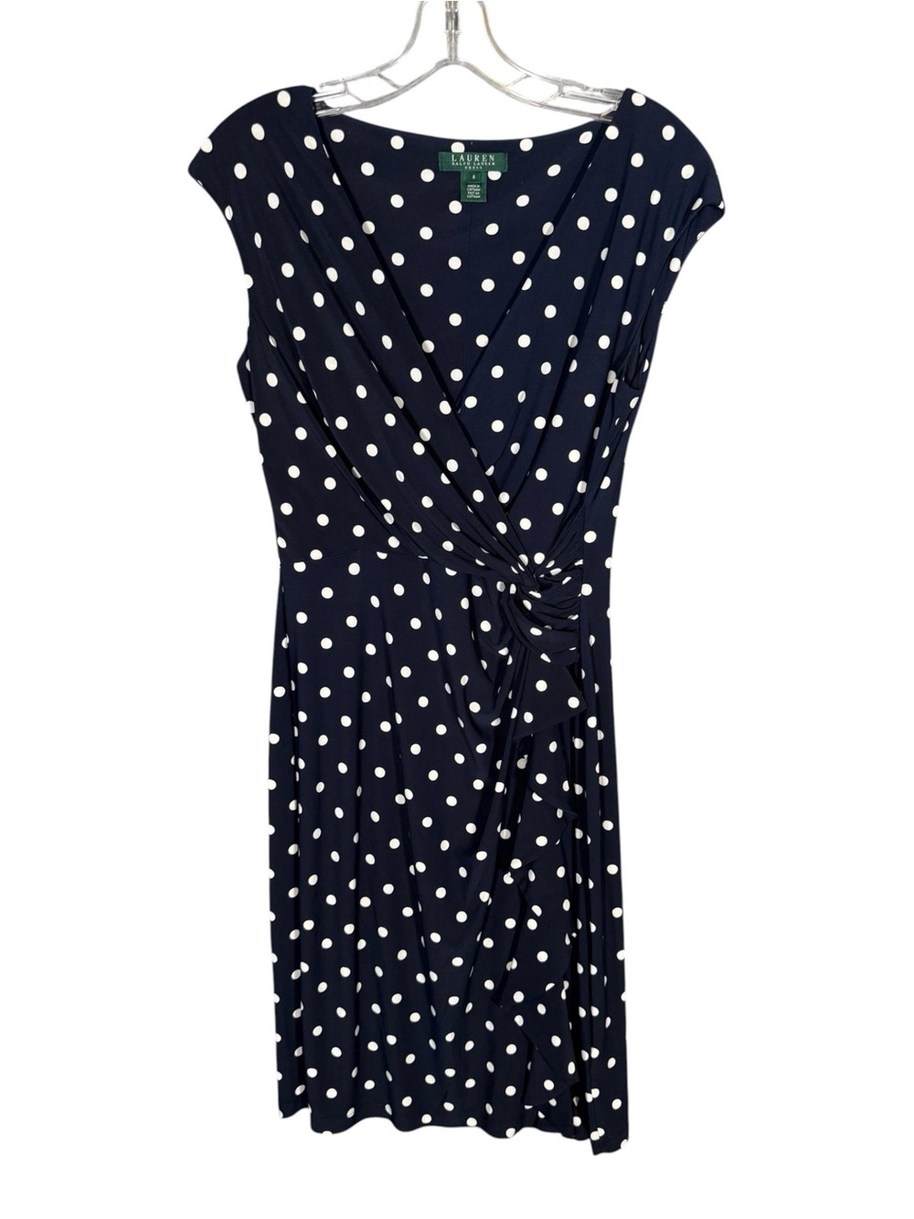 Lauren Ralph Lauren Navy Polka Dot Dress Ruffle Feminine 90s Office 6
